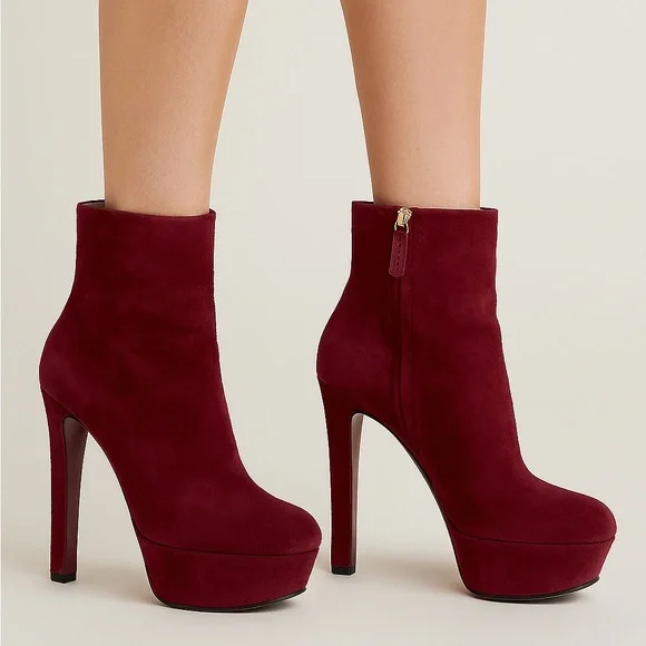 Gucci Kid Suede Red Platform Ankle Boots High Heel EU 37.5 US 7.5 - Picture 7 of 17